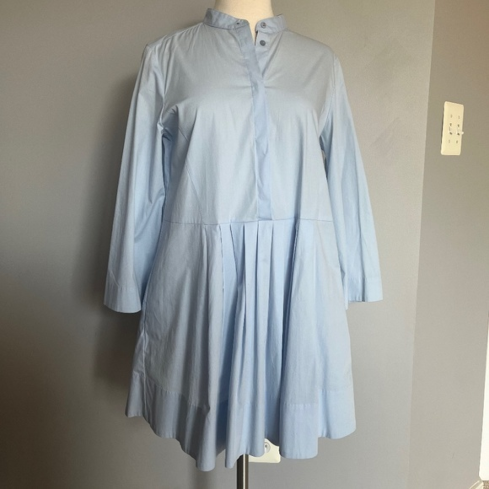 Marella Max Mara Blue Cotton‎ Voluminous A-line Pleated Casual Shirt Dress Mediu